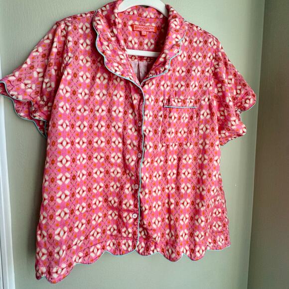 Brooks Ave Pink Scalloped Pajama Set Long Pant & Short Sleeve Top Sweet Pea NEW - Picture 7 of 11